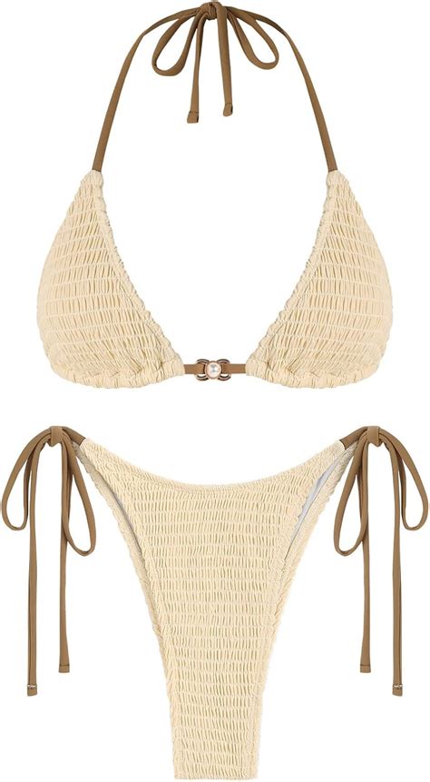 Amazon ZAFUL Women S Cutout Bikini Criss Cross Textured Metal High Leg Bikini Sets Cheeky