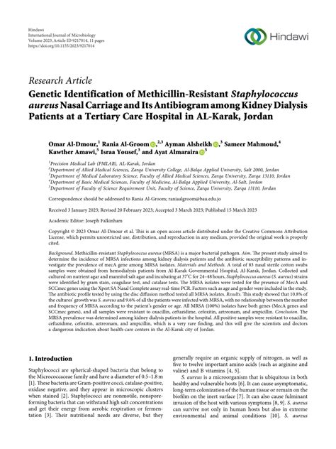 Pdf Genetic Identification Of Methicillin Resistant Staphylococcus