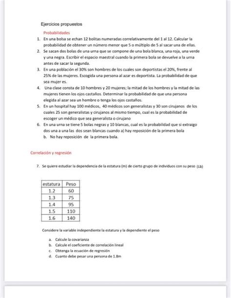 Solved Ejercicios Propuestos Probabilidades 1 En Una Bolsa Chegg