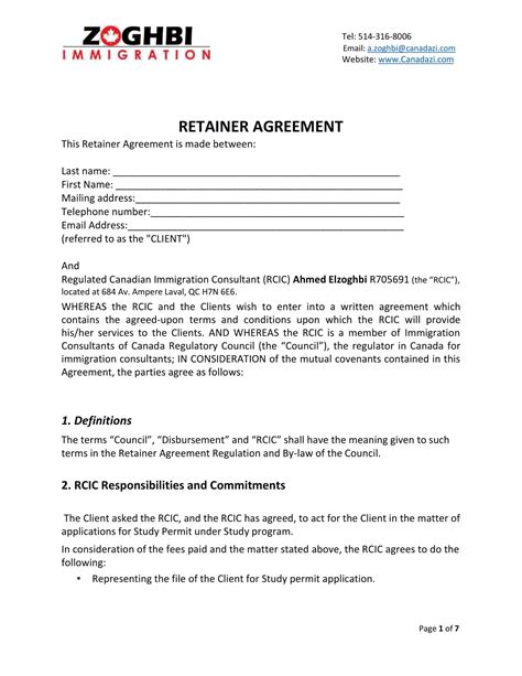 Free Printable Retainer Agreement Templates Word Pdf