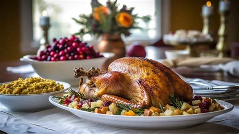 Thanksgiving Feast Roasted Turkey With Cranberry Relish And Sides