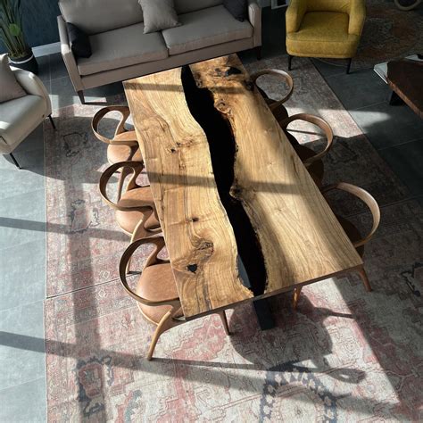 Custom Walnut Wood Epoxy Dining Table, Made to Order Resin Table, Black