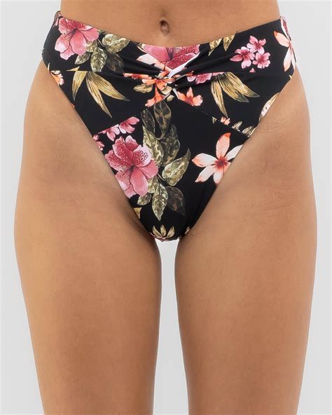 Shop Kaiami Miranda Twist High Waist Bikini Bottom In Black Multi Fast Shipping Easy Returns