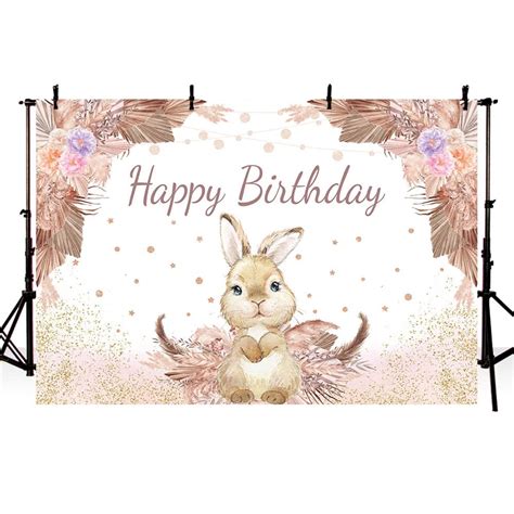 Buy AIBIIN 7x5ft Boho Bunny Happy Birthday Backdrop For Girl Bohemian