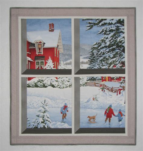 Christmas Quilted Wall Hanging Handmade Attic Window Wall Quilt Winter Countryside Art Quilt