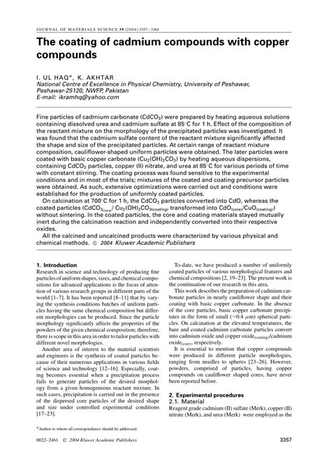 (PDF) The coating of cadmium compounds with copper compounds