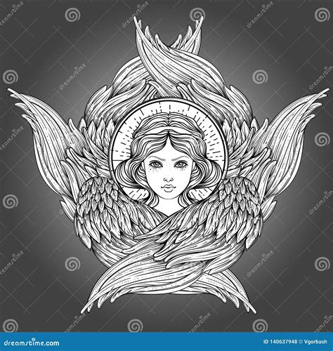 Seraph Six Winged Angel Isolated Hand Drawn Illustration Highest