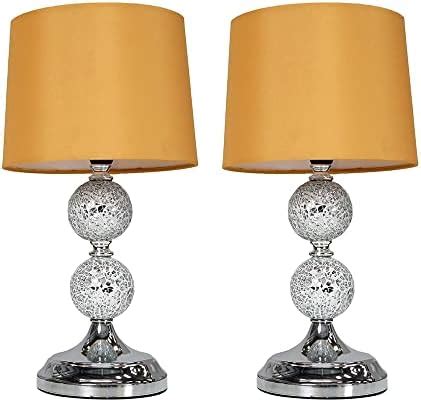 Pair Of Modern Decorative Chrome Mosaic Crackle Glass Table Lamps