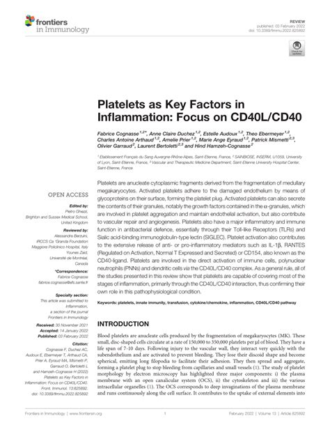 PDF Platelets As Key Factors In Inflammation Focus On CD40L CD40