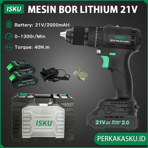 Promo Isku Mesin Bor Baterai Bor Cordless Brushless Cordless Impact