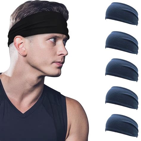 Wowkaka Sports Headbands For Women Men 5 Pack Sweatbands Elastic