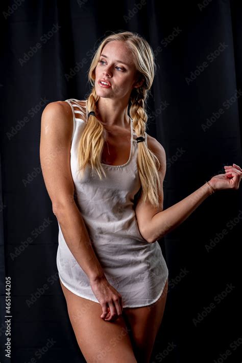 Sexy Blonde Lingerie Model In A Studio Environment Stock Photo Adobe Stock