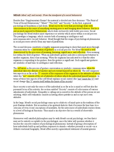Mind, Self, and Society: George Herbert Mead's Social Psychological ...