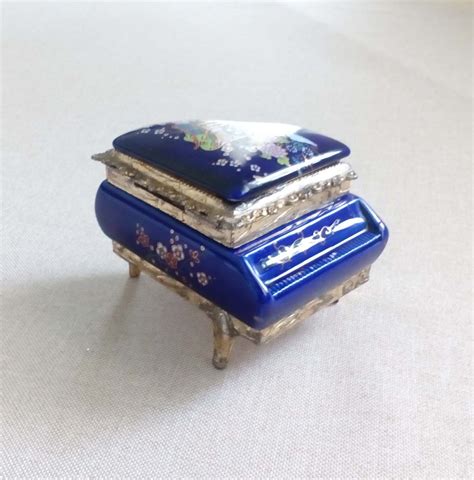 Music Trinket Box Cobalt Porcelain Piano Jewelry Box Vintage Etsy