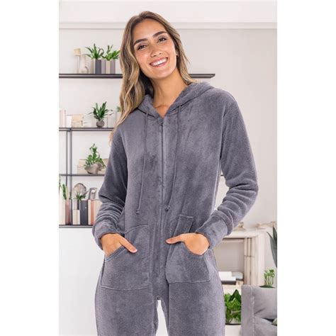 Adr Womens Hooded Footed Pajamas Plush Adult Onesie Winter Pjs With