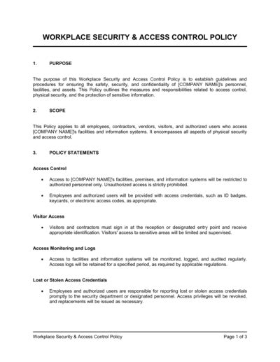 Workplace Security And Access Control Policy Template Download