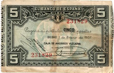 BILLETE BANCO DE ESPAÑA BILBAO 5 PESETAS 8 00