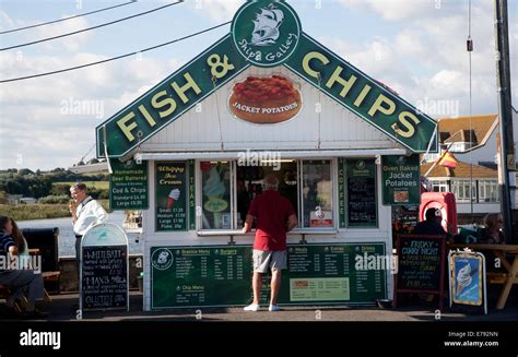 Traditional Seaside Fish And Chips Small Shop Booth At West Bay