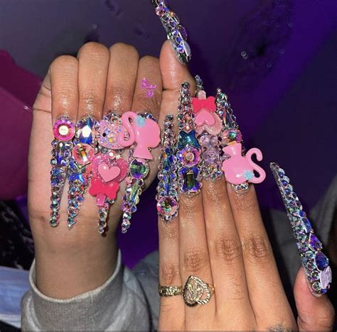 Long Acrylic Nails With Charms Inspo Bling Acrylic Nails Bling