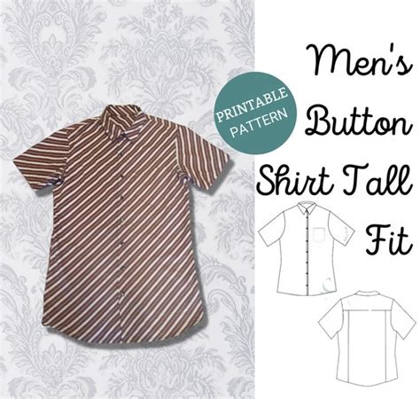 Mens Short Sleeve shirt pattern buttondown tall fit PDF | Etsy