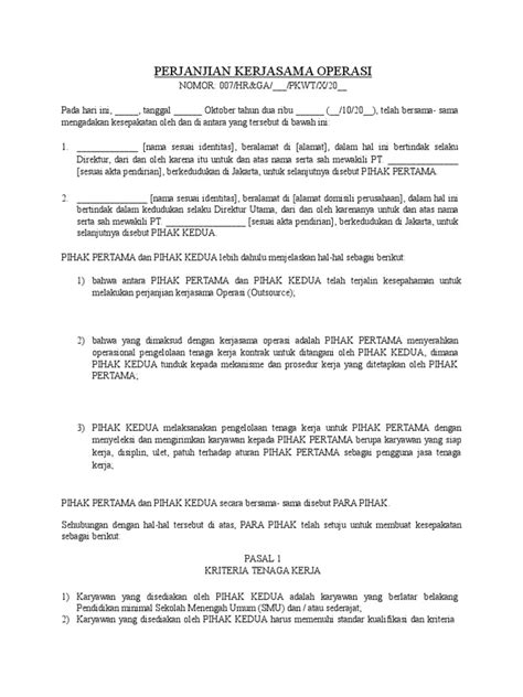 detail contoh surat perjanjian kontrak kerjasama antar perusahaan