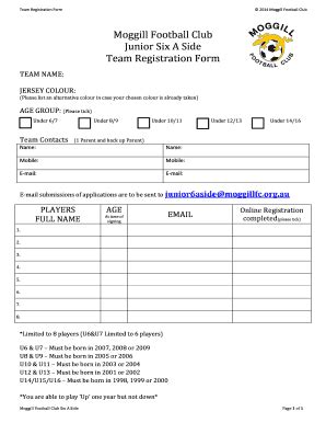 Fillable Online Moggill Football Club Junior Six A Side Team