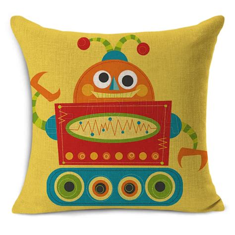 New Cotton Linen Cushion Cover Cartoon Robots Print Cushion Home Sofa