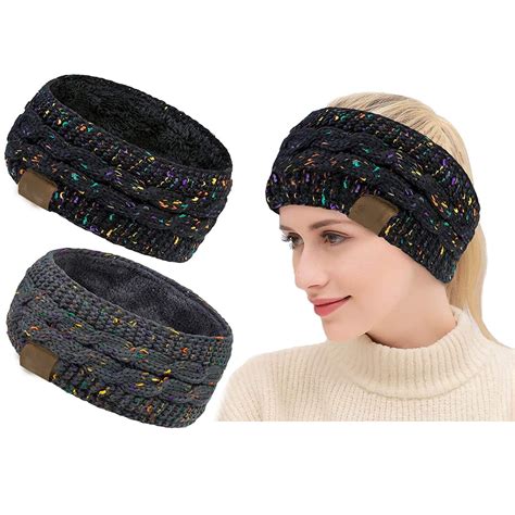 Women Winter Warm Headband Fuzzy Fleece Lined Thick Cable Knit Head