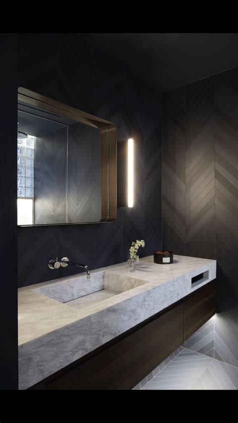 Чёрная плитка ванная комната столешница раковина мрамор | Modern ...