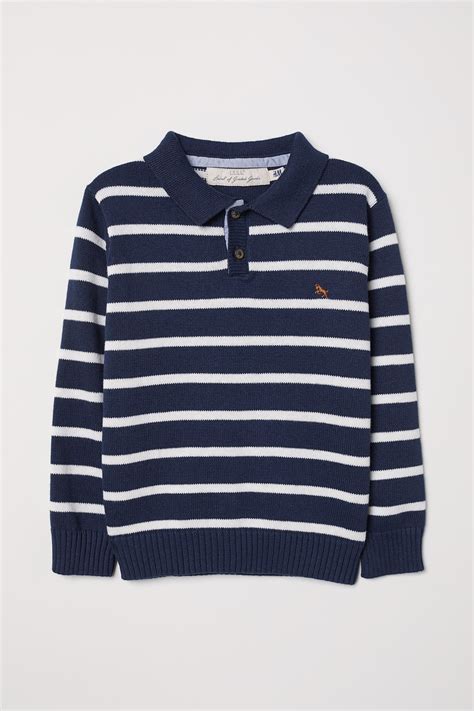 Fine Knit Polo Shirt Dark Bluewhite Striped Kids Handm Us