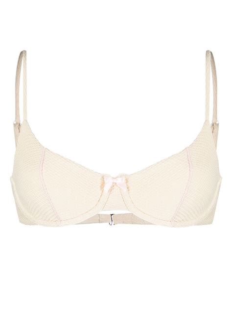 Buy Frankies Bikinis Bow Detail Textured Bikini Top Neutrals At Off Editorialist