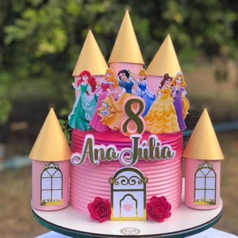 Topper Topo De Bolo Princesas Da Disney Castelo Torres 3D Menina