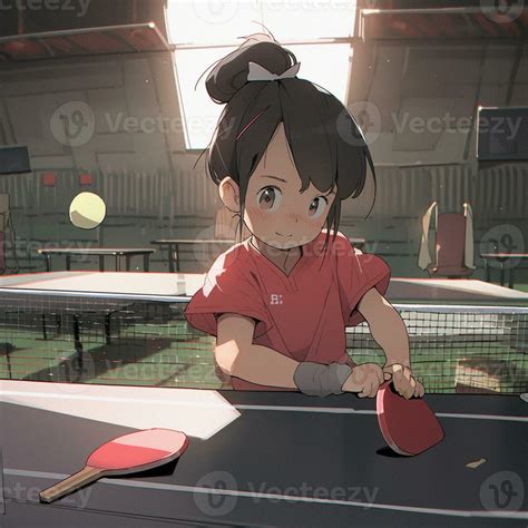 anime girl playing ping pong in a ping pong court. generative ai ...