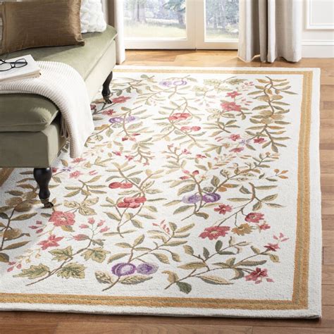 August Grove® Kinchen Floral Handmade Loopedhooked Wool Ivory Area Rug