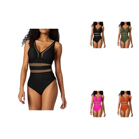 2025 New Hot Mesh One Piece Swimsuit for Women Plus Size - V-Neck Sheer