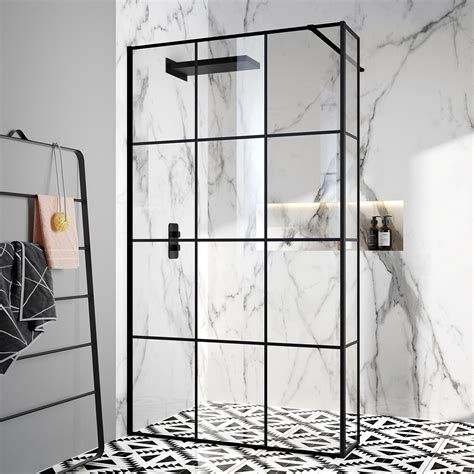 Munich Matt Black Framed Easy Clean Wet Room Shower Glass Panel Wet