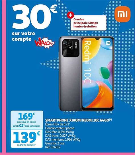 Promo Smartphone Xiaomi Redmi 10c 64go Chez Auchan