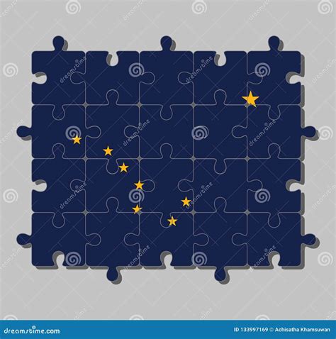 Jigsaw Puzzle of Alaska Flag in Eight Gold Stars, in the Shape of `the