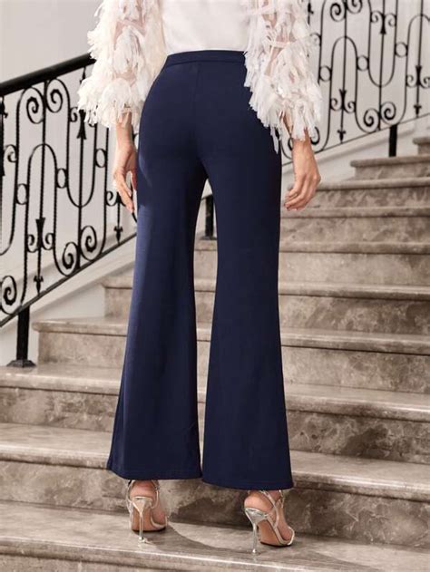 Shein Modely Pearls Beaded Split Hem Flare Leg Trousers Shein Uk