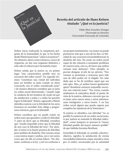 Pdf Rese A Del Art Culo De Hans Kelsen Titulado Qu Es La Justicia