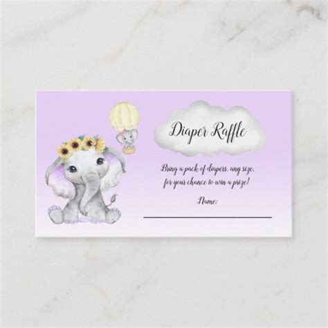 Elephant Hot Air Balloon Baby Purple Diaper Raffle Enclosure Card Zazzle