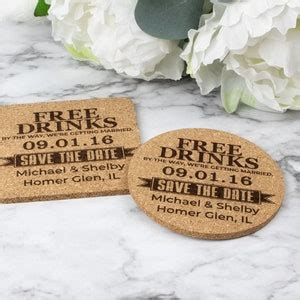 Free Beer Funny Save The Date Cork Coaster Personalized Custom Wedding