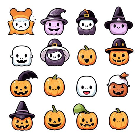 Cute Kawaii Halloween Character Set, Halloween Kawaii Clipart Set ...