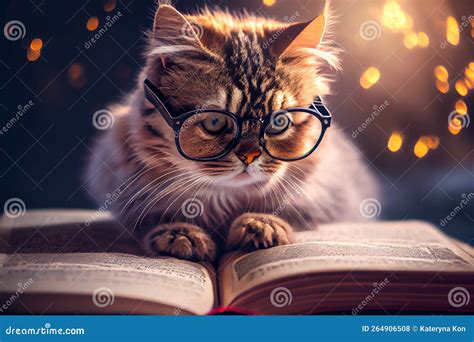 Intelligent Cat in Glasses Reading a Book, Ai Illustration Stock Illustration - Illustration of ...