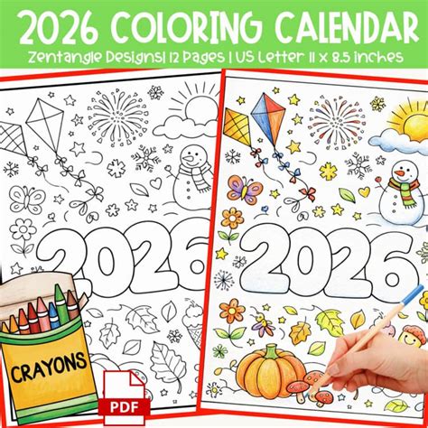 New Year Calendar 2026 | Coloring Calendar Printable Montly | TPT