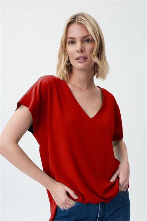 Joseph Ribkoff Magma Red V Neck Top Style 231291