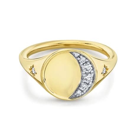 Crescent Moon Signet Gold Moon Diamond Ring Signet Signet Ring