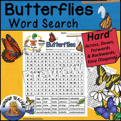 Butterflies Word Search Hard Made By Teachers