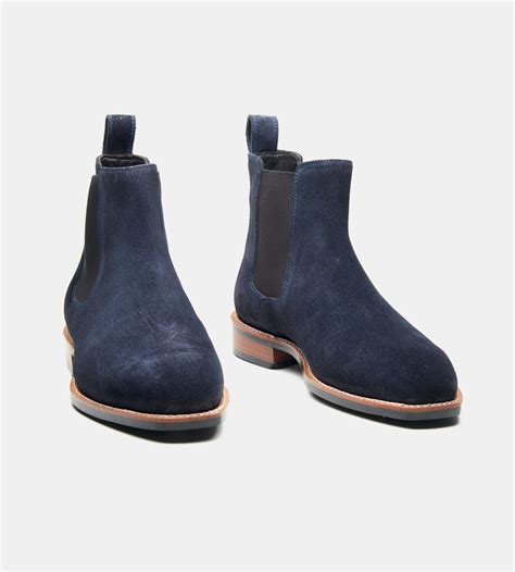 goodyear welted navy suede chisel toe chelsea boot kozasko
