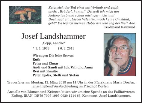 Traueranzeigen Von Josef Landshammer Trauer Merkur De